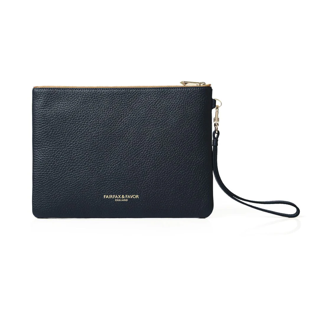Fairfax & Favor Highbury Leather & Suede Clutch in Tan & Navy - Image 3
