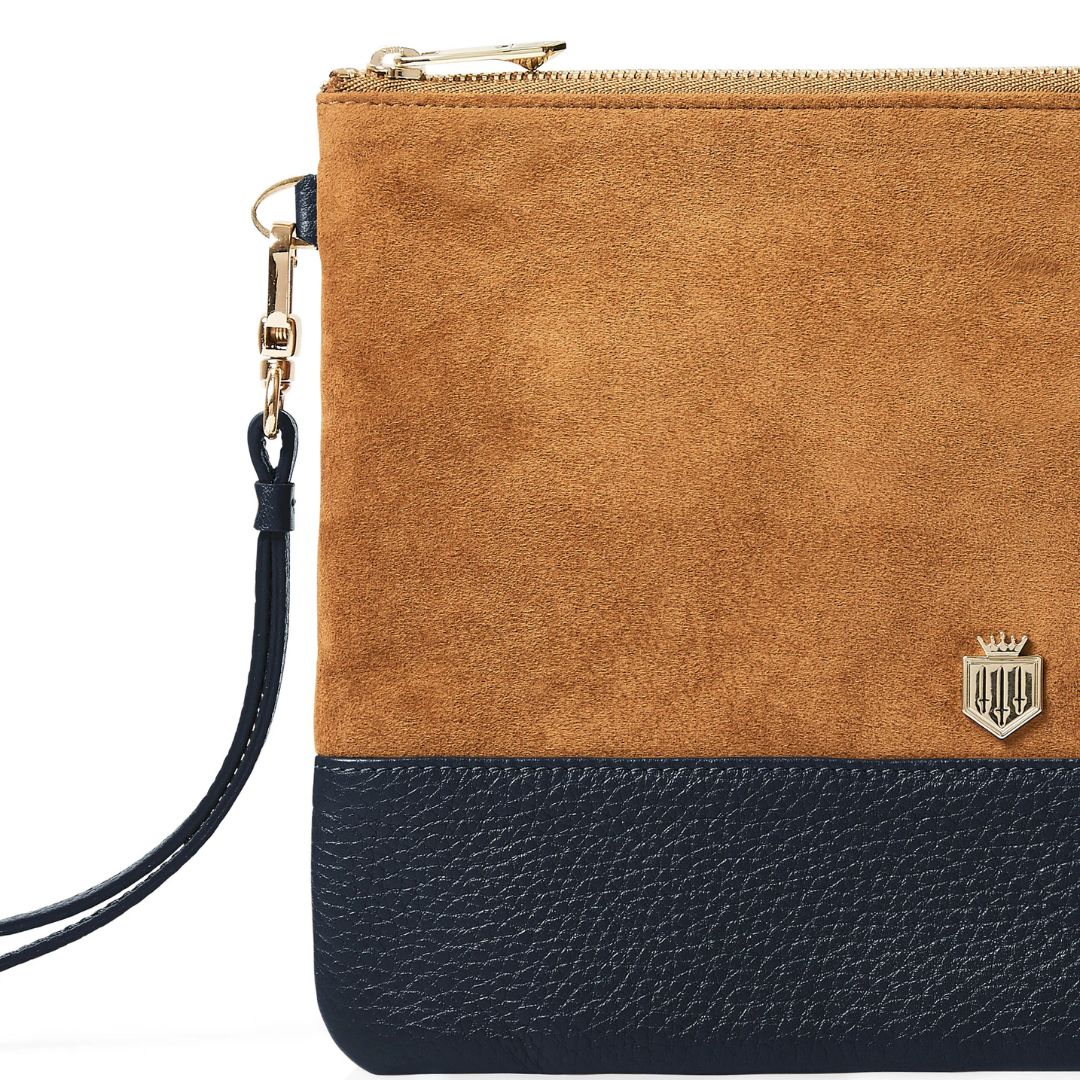 Fairfax & Favor Highbury Leather & Suede Clutch in Tan & Navy - Image 4