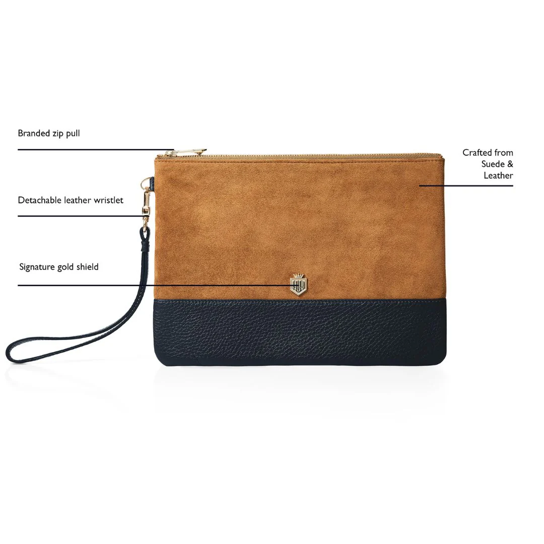 Fairfax & Favor Highbury Leather & Suede Clutch in Tan & Navy - Image 5