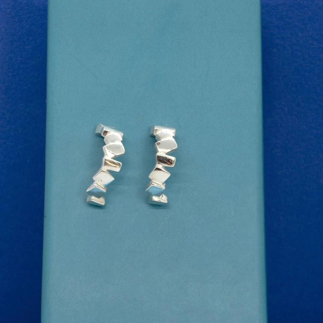 Vanessa Ree Stacked Squares Earrings in Silver - Image 3